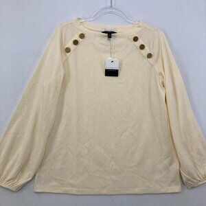 New Eloquii size 14/16 Cream Beige Button Accents Stretch Knit Comfy Pullover